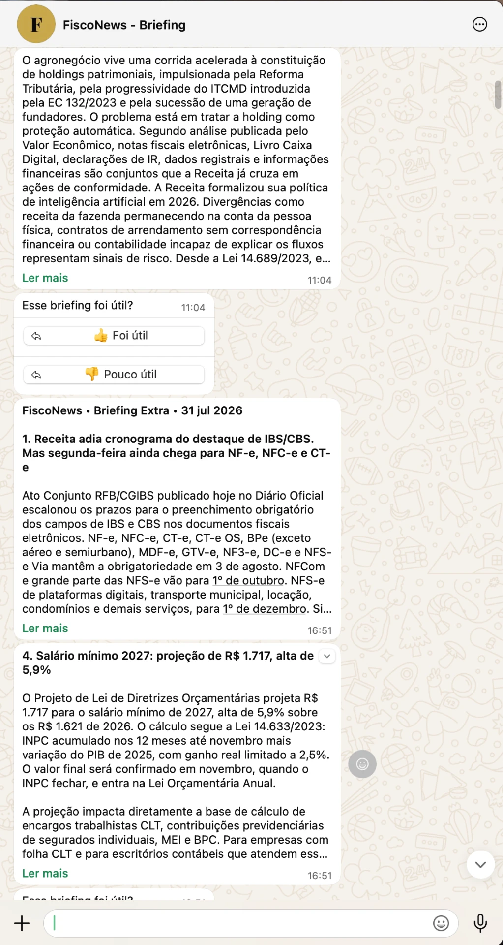 Print real de atualizações tributárias enviadas pelo FiscoNews ao assinante