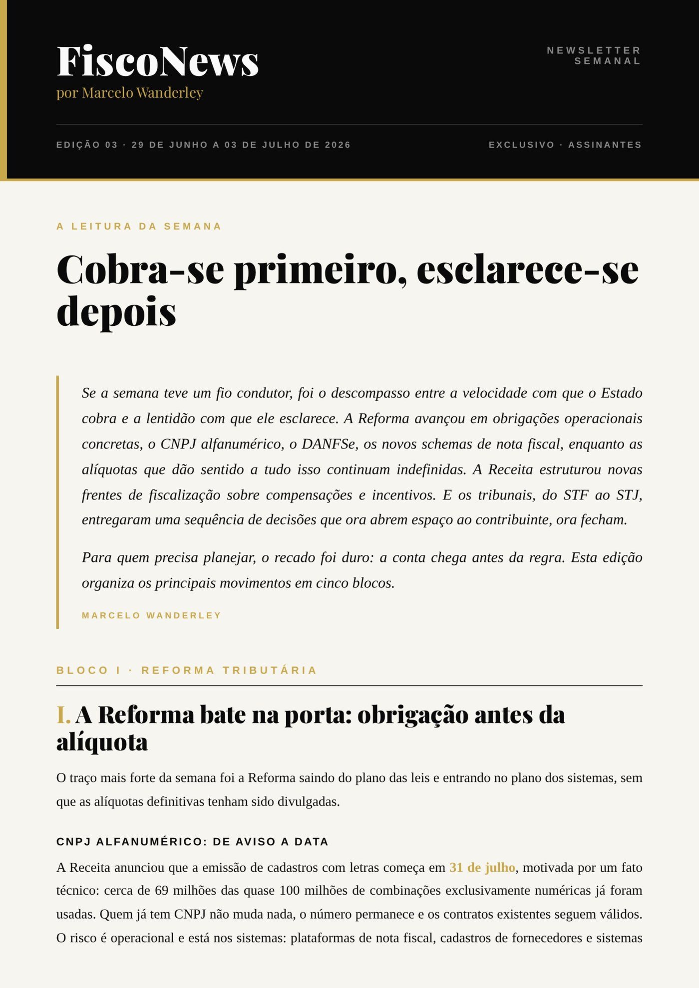 Capa real da newsletter FiscoNews edição 03